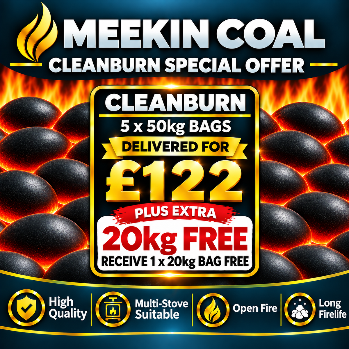 CLEANBURN SMOKELESS OVOIDS BUY 5x 50kg RECEIVE 2Okg FREE